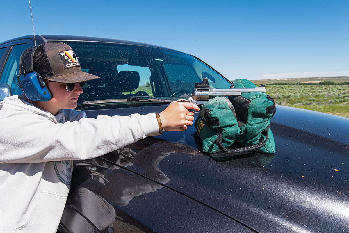 Gracie used one of her grandfather’s Freedom Arms Model 97s chambered in 17 HMR on one of the prairie dogs on the Spur Ranch. Since Gracie competes in the annual 1,000-yard pistol shoot in northeastern Wyoming, you can imagine the result of her shot. 2023 Lacey Polacek photo.